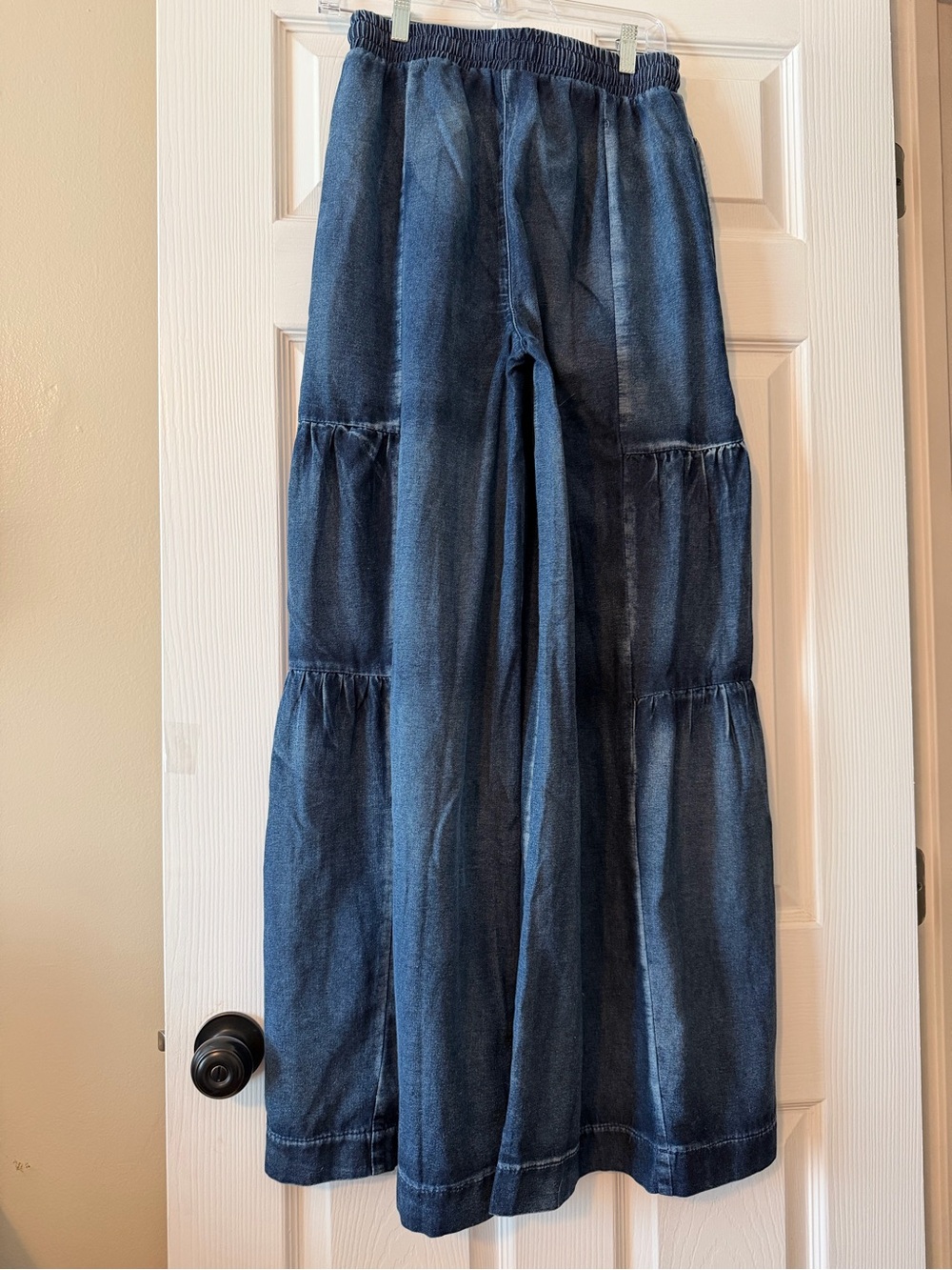 Tiered Wide-Leg Denim Pants - Deep Blue